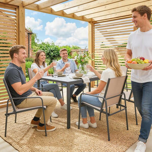 Outsunny Set Tavolo e Sedie da Giardino con Tavolo Effetto Legno e 6 Sedie con Seduta Traspirante per Terrazza Patio Kaki | Aosom Italy