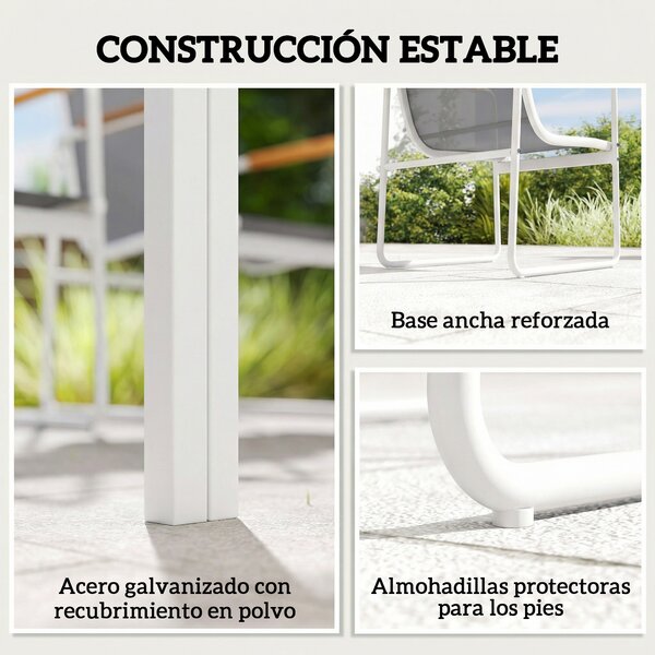 Outsunny Set Tavolo e Sedie da Giardino con Piano in Vetro Temperato e 6 Sedie Traspiranti per Terrazza Patio Bianco e Grigio | Aosom Italy