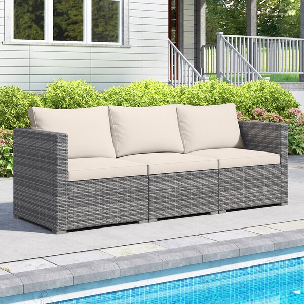 Costway Set divano modulari 3 pezzi per patio in rattan PE con cuscini morbidi, Arredamento esterno per veranda giardino e piscina 67 x 67 x 61,5 cm Beige