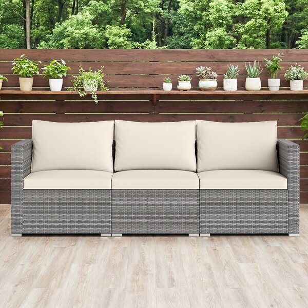 Costway Set divano modulari 3 pezzi per patio in rattan PE con cuscini morbidi, Arredamento esterno per veranda giardino e piscina 67 x 67 x 61,5 cm Beige