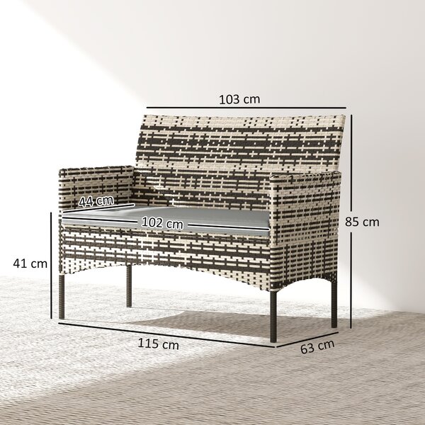 Outsunny Divano da giardino 2 posti in resina intrecciata con cuscini divano da esterno con braccioli 115 x 63 x 85 cm grigio chiaro | Aosom Italy