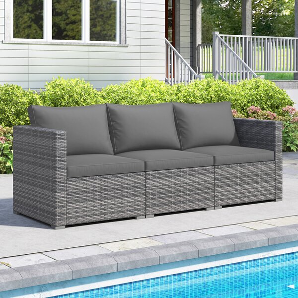 Costway Set divano modulari 3 pezzi per patio in rattan PE con cuscini morbidi, Arredamento esterno per veranda giardino e piscina 67 x 67 x 61,5 cm Grigio 