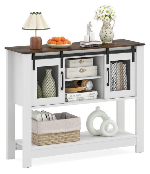 Costway Credenza cucina salvaspazio in legno con 2 ante scorrevoli, Mobile per salotto soggiorno e ingresso Bianca