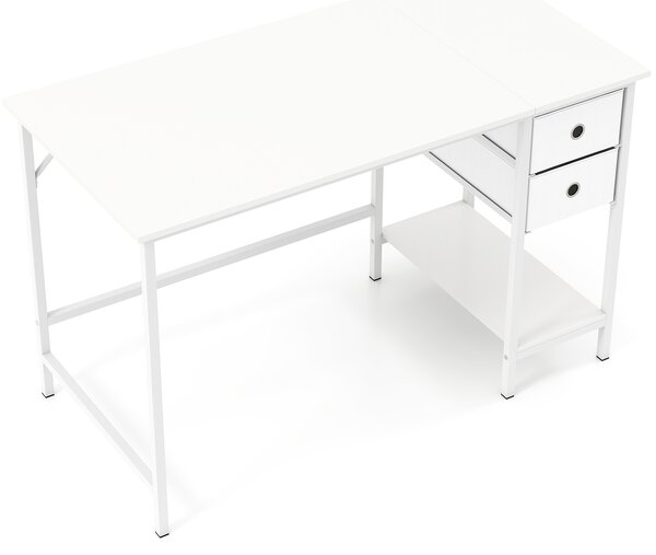 Costway Scrivania per computer con 2 cassetti ripiano e gancio in legno e metallo, Tavolo ufficio salvaspazio per studio 120 x 60 x 75 cm Bianco
