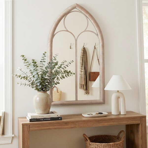 Costway Specchio a finestra in stile rustico con cornice metallica e antideflagrante, Specchio decorativo ad arco per soggiorno ingresso camino giardino 111,5 x 60,5 x 3,5 cm
