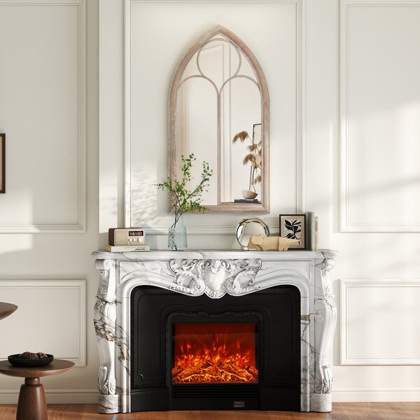 Costway Specchio a finestra in stile rustico con cornice metallica e antideflagrante, Specchio decorativo ad arco per soggiorno ingresso camino giardino 111,5 x 60,5 x 3,5 cm