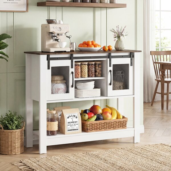 Costway Credenza cucina salvaspazio in legno con 2 ante scorrevoli, Mobile per salotto soggiorno e ingresso Bianca