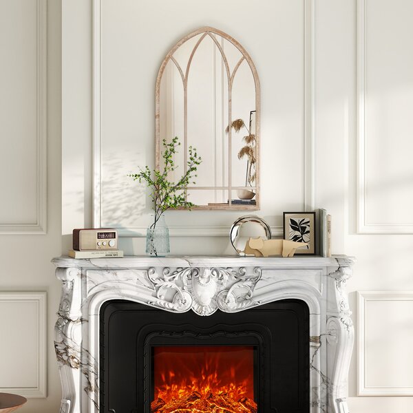 Costway Specchio a finestra in stile rustico con cornice metallica e antideflagrante, Specchio decorativo ad arco per soggiorno ingresso camino giardino 83 x 48 x 2 cm