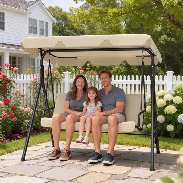 Outsunny Dondolo da Giardino Esterno Dondolo 3 Posti con Tetto Regolabile e Telaio in Acciaio 172x118x153 cm Beige | Aosom Italy
