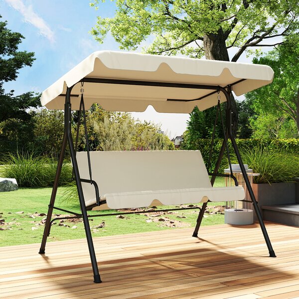 Outsunny Dondolo da Giardino Esterno Dondolo 3 Posti con Tetto Regolabile e Telaio in Acciaio 172x118x153 cm Beige | Aosom Italy