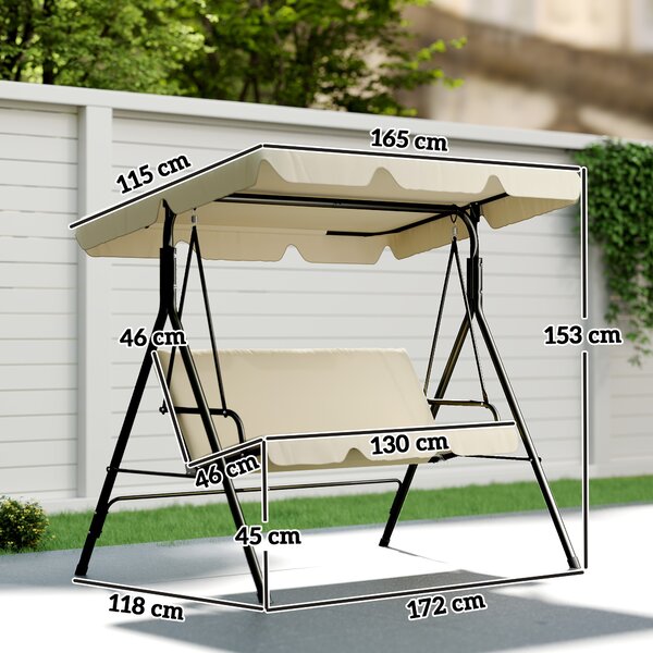 Outsunny Dondolo da Giardino Esterno Dondolo 3 Posti con Tetto Regolabile e Telaio in Acciaio 172x118x153 cm Beige | Aosom Italy