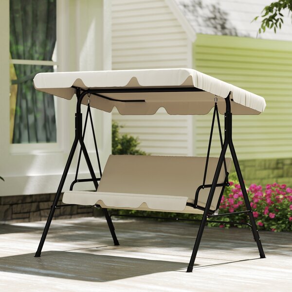 Outsunny Dondolo da Giardino Esterno Dondolo 3 Posti con Tetto Regolabile e Telaio in Acciaio 172x118x153 cm Beige | Aosom Italy