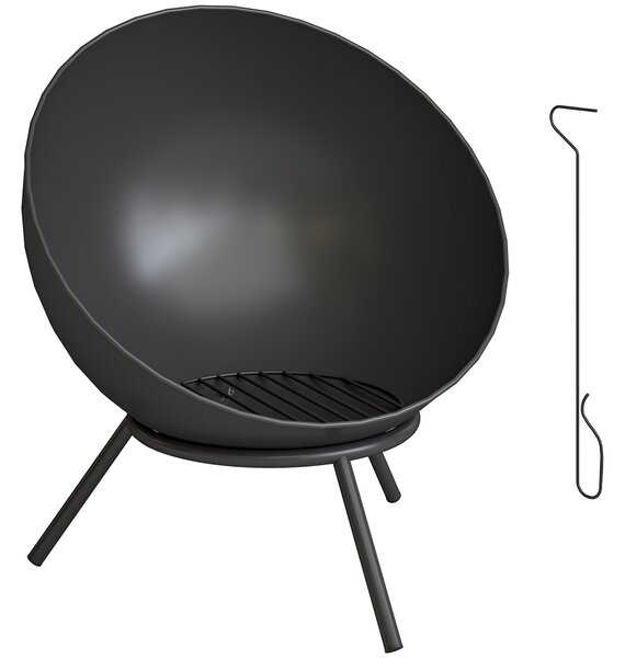Outsunny Braciere 60 x 53 x 66cm regolabile focolare con attizzatoio, griglia per carbone, supporto Nero | Aosom Italy