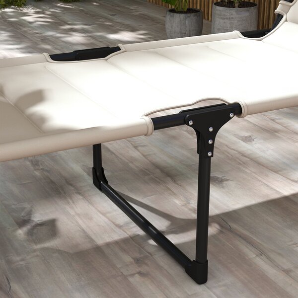 Outsunny Set di 2 lettini prendisole pieghevoli grande comfort schienale e parasole regolabili multi-posizioni, crema | Aosom Italy