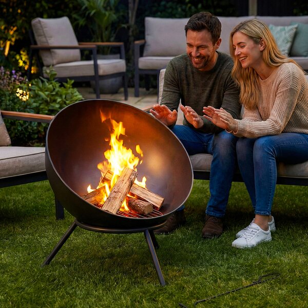 Outsunny Braciere 60 x 53 x 66cm regolabile focolare con attizzatoio, griglia per carbone, supporto Nero | Aosom Italy