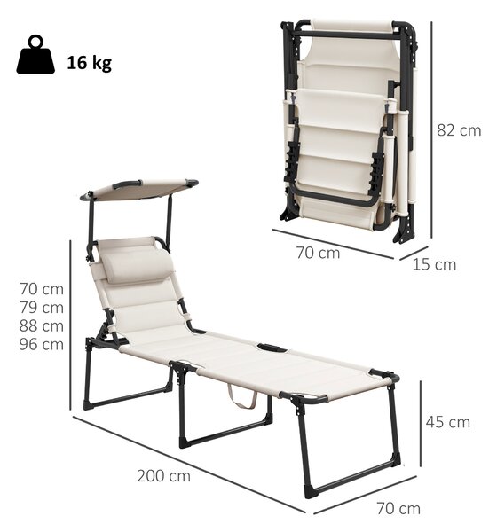 Outsunny Set di 2 lettini prendisole pieghevoli grande comfort schienale e parasole regolabili multi-posizioni, crema | Aosom Italy