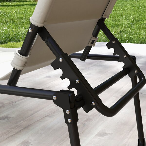 Outsunny Set di 2 lettini prendisole pieghevoli grande comfort schienale e parasole regolabili multi-posizioni, crema | Aosom Italy