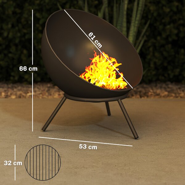 Outsunny Braciere 60 x 53 x 66cm regolabile focolare con attizzatoio, griglia per carbone, supporto Nero | Aosom Italy