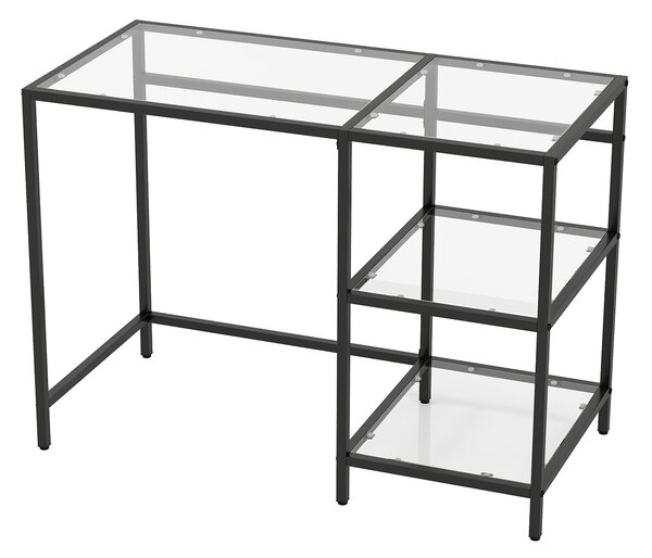 Costway Scrivania in vetro temperato con struttura in acciaio e 2 ripiani, Tavolo salvaspazio per casa e studio 106 x 51 x 77,5 cm Nero
