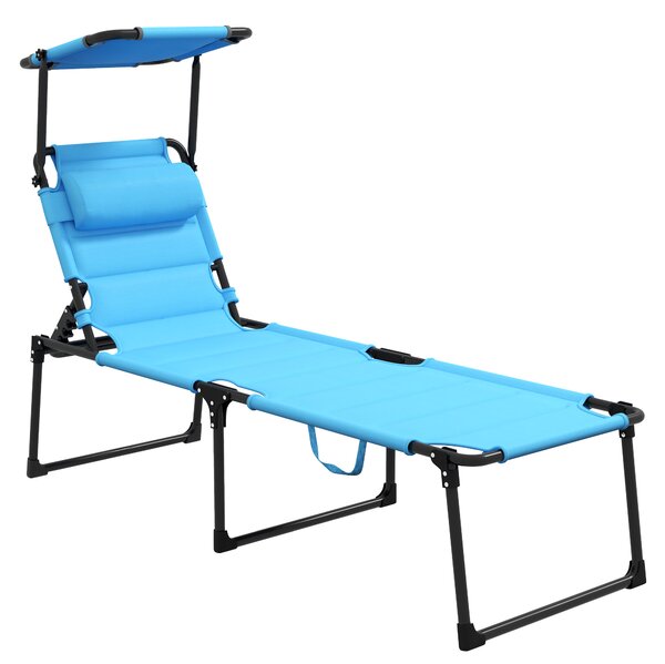 Outsunny Lettino da Giardino con Tettuccio Regolabile Schienale Regolabile 4 Livelli Poggiatesta per Terrazza 70x200x45 cm Azzurro Chiaro | Aosom Italy