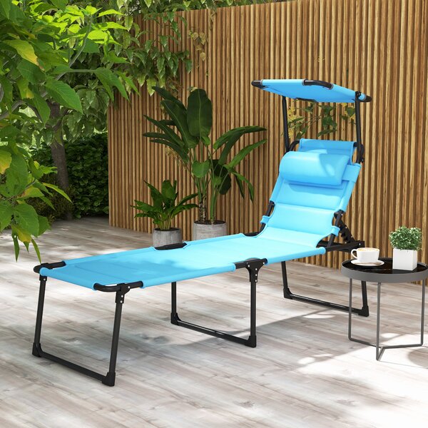 Outsunny Lettino da Giardino con Tettuccio Regolabile Schienale Regolabile 4 Livelli Poggiatesta per Terrazza 70x200x45 cm Azzurro Chiaro | Aosom Italy