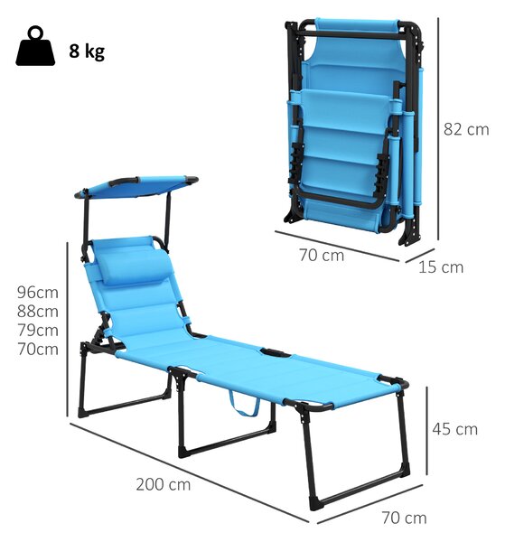 Outsunny Lettino da Giardino con Tettuccio Regolabile Schienale Regolabile 4 Livelli Poggiatesta per Terrazza 70x200x45 cm Azzurro Chiaro | Aosom Italy
