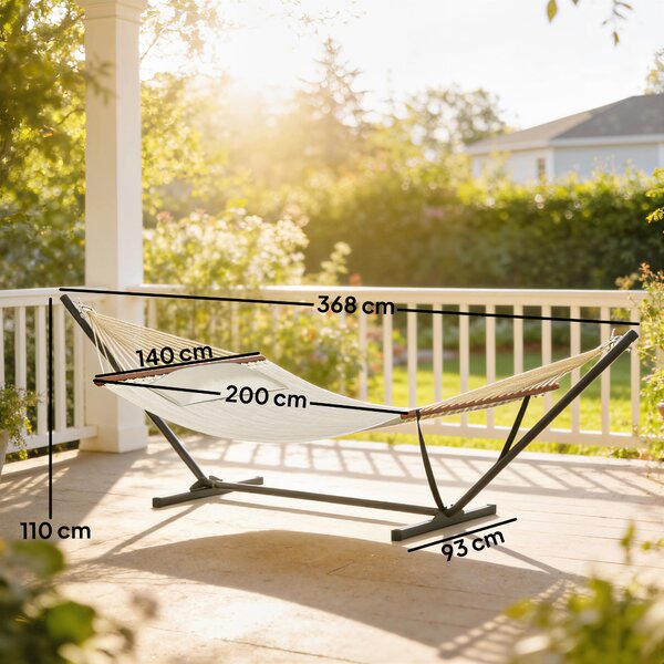 Outsunny Amaca autoportante, amaca con supporto in acciaio, cuscino, barre distanziatrici, 368 x 140 x 110 cm, crema | Aosom Italy