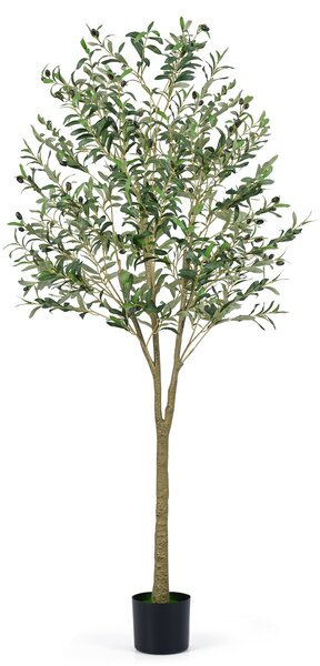 Costway Set albero di ulivo artificiale 180 cm con 1296 foglie e 72 frutti, Pianta finta in vaso per decorazioni domestiche