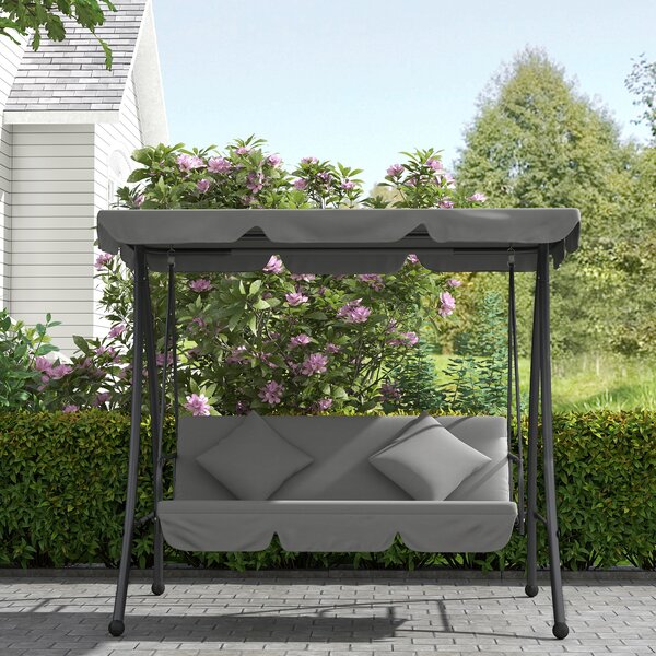 Outsunny Dondolo da giardino convertibile 3 posti Inclinazione Tetto regolabile Materasso 200 x 125 x 170 cm metallo Poliestere Grigio chiaro | Aosom Italy