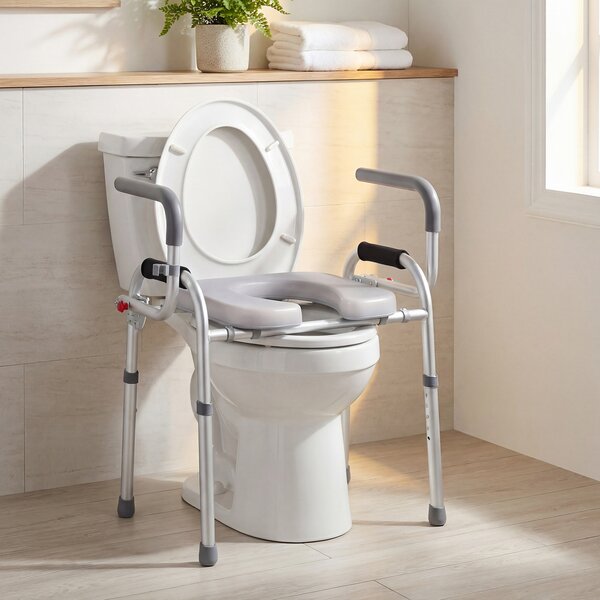 Costway Rialzo per sedile wc con supporto laterale altezza regolabile, Seduta regolabile in altezza anziani donne incinte e pazienti Grigio