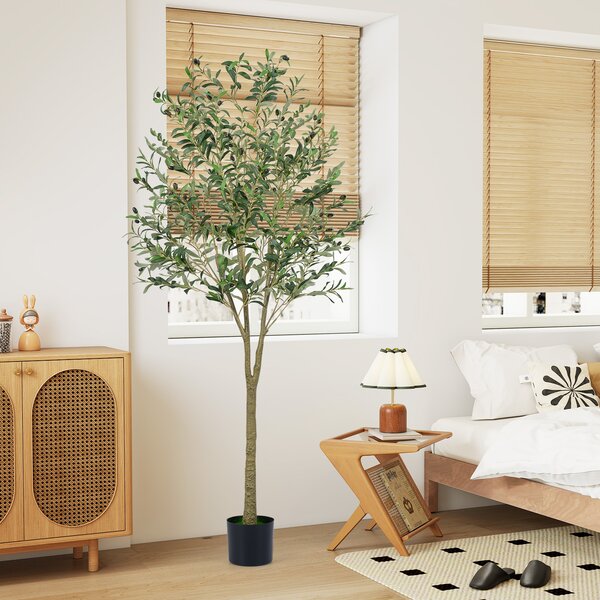 Costway Set albero di ulivo artificiale 180 cm con 1296 foglie e 72 frutti, Pianta finta in vaso per decorazioni domestiche