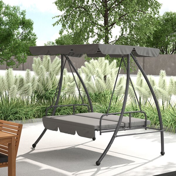 Outsunny Dondolo da giardino convertibile 3 posti Inclinazione Tetto regolabile Materasso 200 x 125 x 170 cm metallo Poliestere Grigio chiaro | Aosom Italy