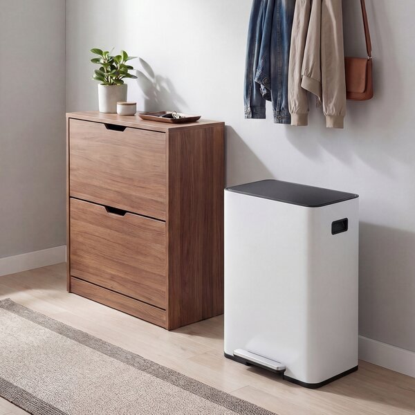 Costway Pattumiera differenziata 60L in acciaio inossidabile con 2 secchi rimovibili e pedale, Bidone riciclaggio per cucina soggiorno Bianco