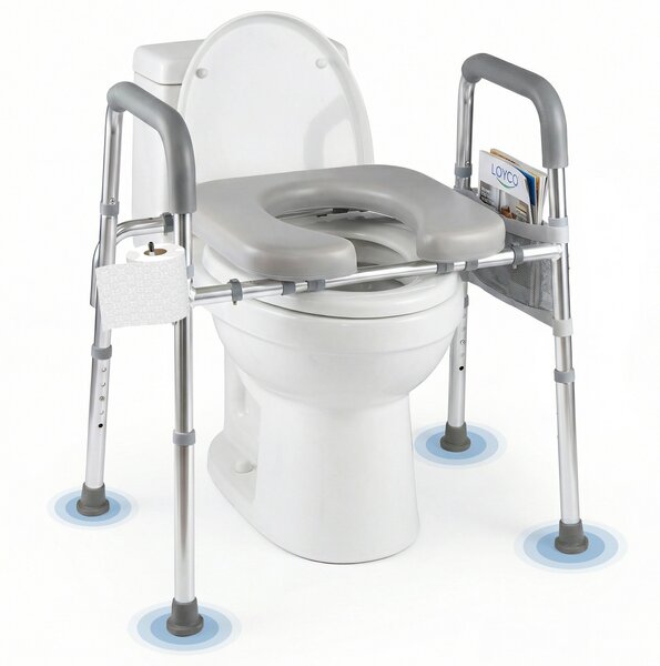 Costway Rialzo per sedile WC con braccioli imbottiti portacarta e tasca portaoggetti, Sedile morbido regolabile per anziani incinte e pazienti