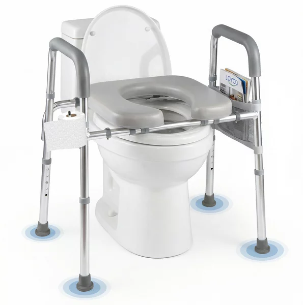 Costway Rialzo per sedile WC con braccioli imbottiti portacarta e tasca portaoggetti, Sedile morbido regolabile per anziani incinte e pazienti