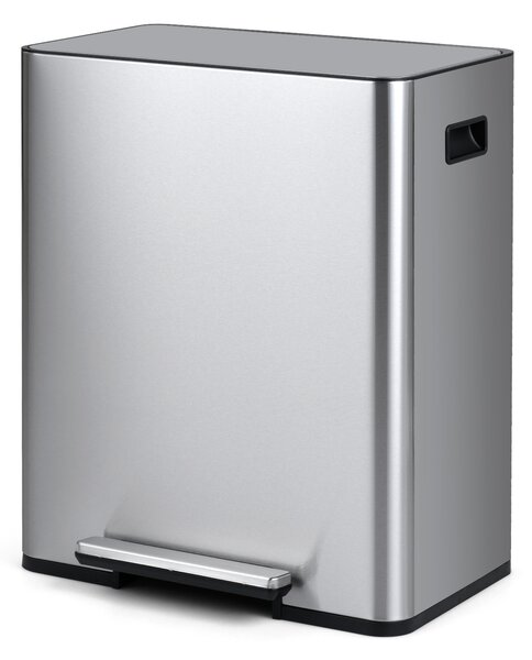 Costway Pattumiera differenziata 60L in acciaio inossidabile con 2 secchi rimovibili e pedale, Bidone riciclaggio per cucina soggiorno Acciaio inossidabile