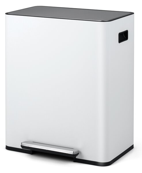 Costway Pattumiera differenziata 60L in acciaio inossidabile con 2 secchi rimovibili e pedale, Bidone riciclaggio per cucina soggiorno Bianco