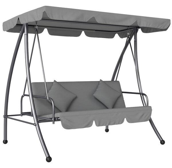 Outsunny Dondolo da giardino convertibile 3 posti Inclinazione Tetto regolabile Materasso 200 x 125 x 170 cm metallo Poliestere Grigio chiaro | Aosom Italy