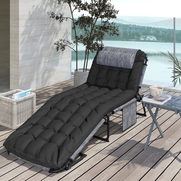 Outsunny Lettino prendisole pieghevole lettino da giardino con poggiatesta, sdraio con schienale regolabile in 4 posizioni tasca laterale Nero | Aosom Italy