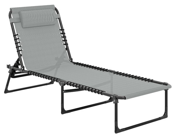 Outsunny Lettino prendisole, pieghevole, rivestimento traspirante, telaio metallico, 189 x 58 x 30 cm, Grigio chiaro | Aosom Italy