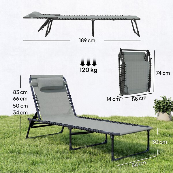 Outsunny Lettino prendisole, pieghevole, rivestimento traspirante, telaio metallico, 189 x 58 x 30 cm, Grigio chiaro | Aosom Italy