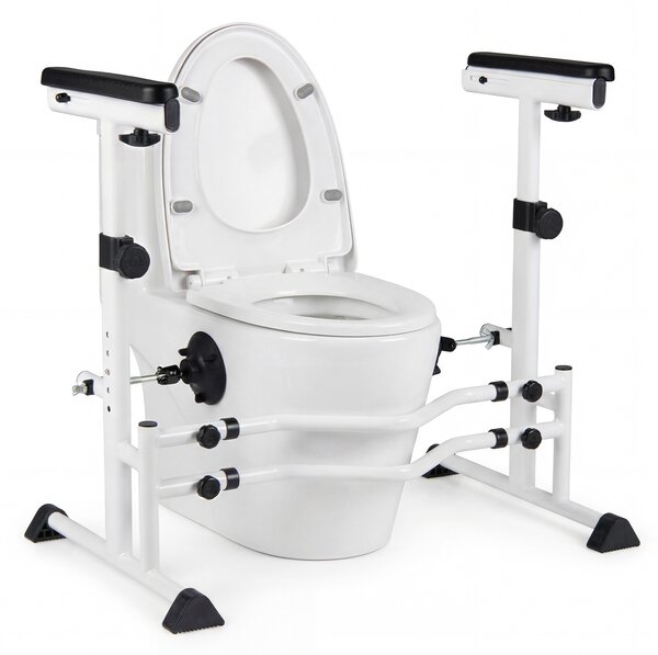 Costway Supporto di sicurezza per wc ringhiera e largehzza regolabili, Ringhiera alzarsi da toilette per maggior parte di wc in metallo Bianco