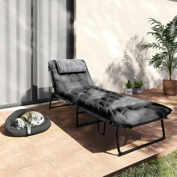 Outsunny Lettino prendisole pieghevole lettino da giardino con poggiatesta, sdraio con schienale regolabile in 4 posizioni tasca laterale Nero | Aosom Italy