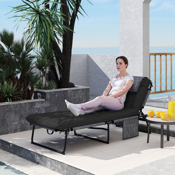 Outsunny Lettino prendisole pieghevole lettino da giardino con poggiatesta, sdraio con schienale regolabile in 4 posizioni tasca laterale Nero | Aosom Italy