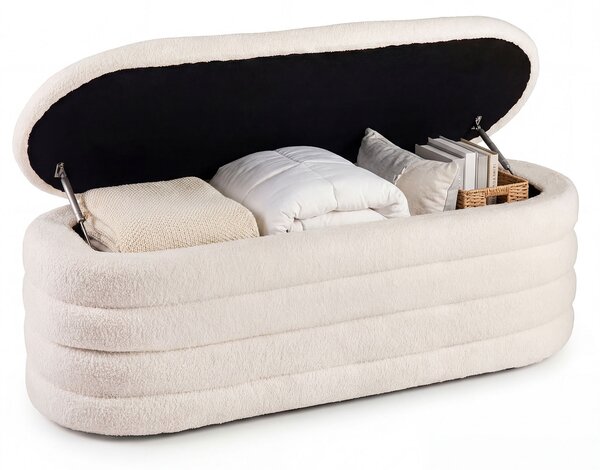 Costway Panca contenitore imbottita in tessuto con 2 molle a gas di sicurezza e coperchio sollevabile, Sgabello portaoggetti per soggiorno ingresso camera da letto
