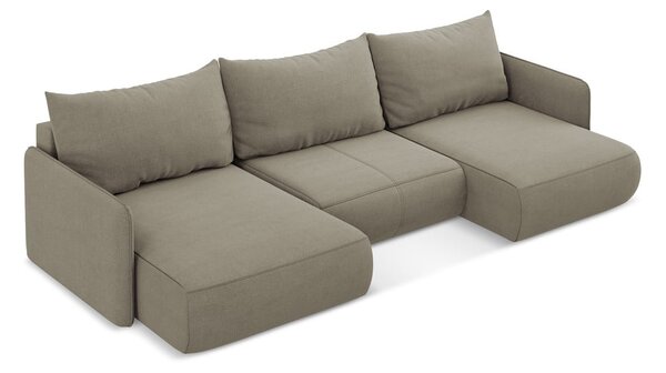 Divano angolare beige allungabile/con contenitore Nanea – Makamii