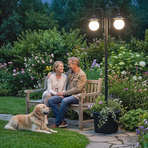 Outsunny Lampione Solare da Giardino da Esterno con Fioriera 2 Testate Impermeabile IP44 Accensione/Spegnimento Automatico Altezza Regolabile | Aosom Italy