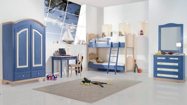 Letto a castello legno abete shabby azzurro e miele 93x205x186 (2232)