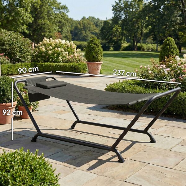 Outsunny Amaca con Struttura 237 x 90 cm Amaca a barra con Tasca Laterale, Poggiatesta Telaio in Metallo fino a 150 kg | Aosom Italy