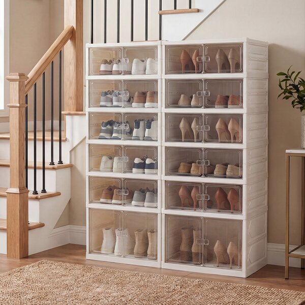 Costway Scarpiera pieghevole a 6 ripiani con porta magnetica trasparente, Portascarpe scatole per scarpe per ingresso camera da letto Bianco